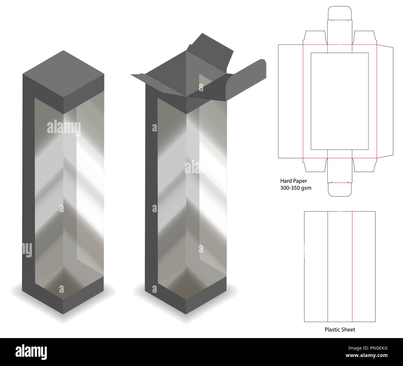 box with plastic window mockup with dieline Stock Vector