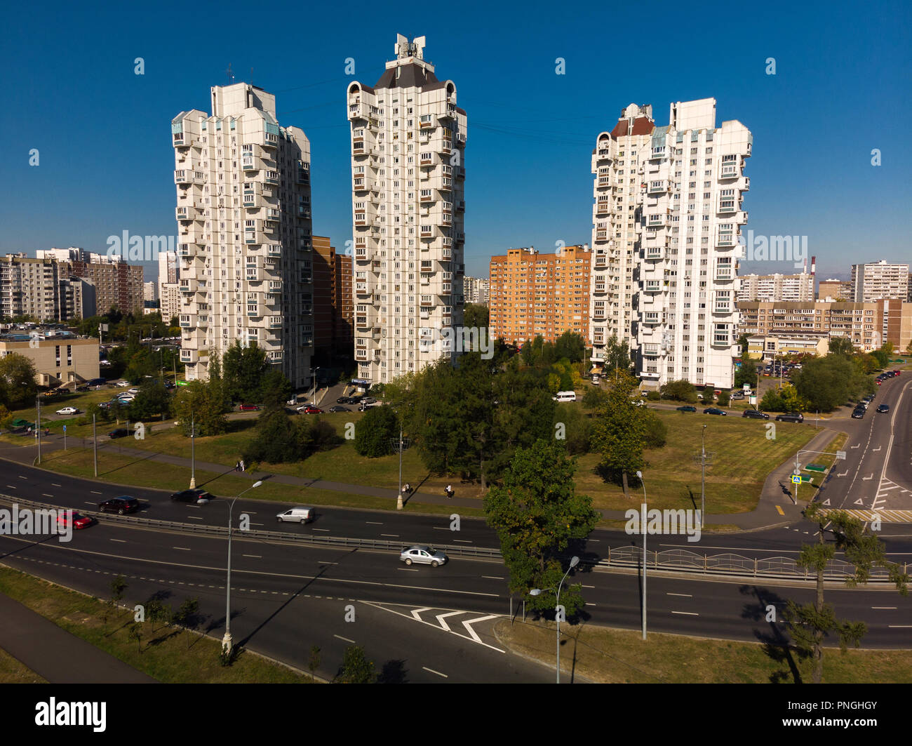 Moscow, Russia - September 20. 2018. view of residential high-rise buildings in Zelenograd Stock Photo