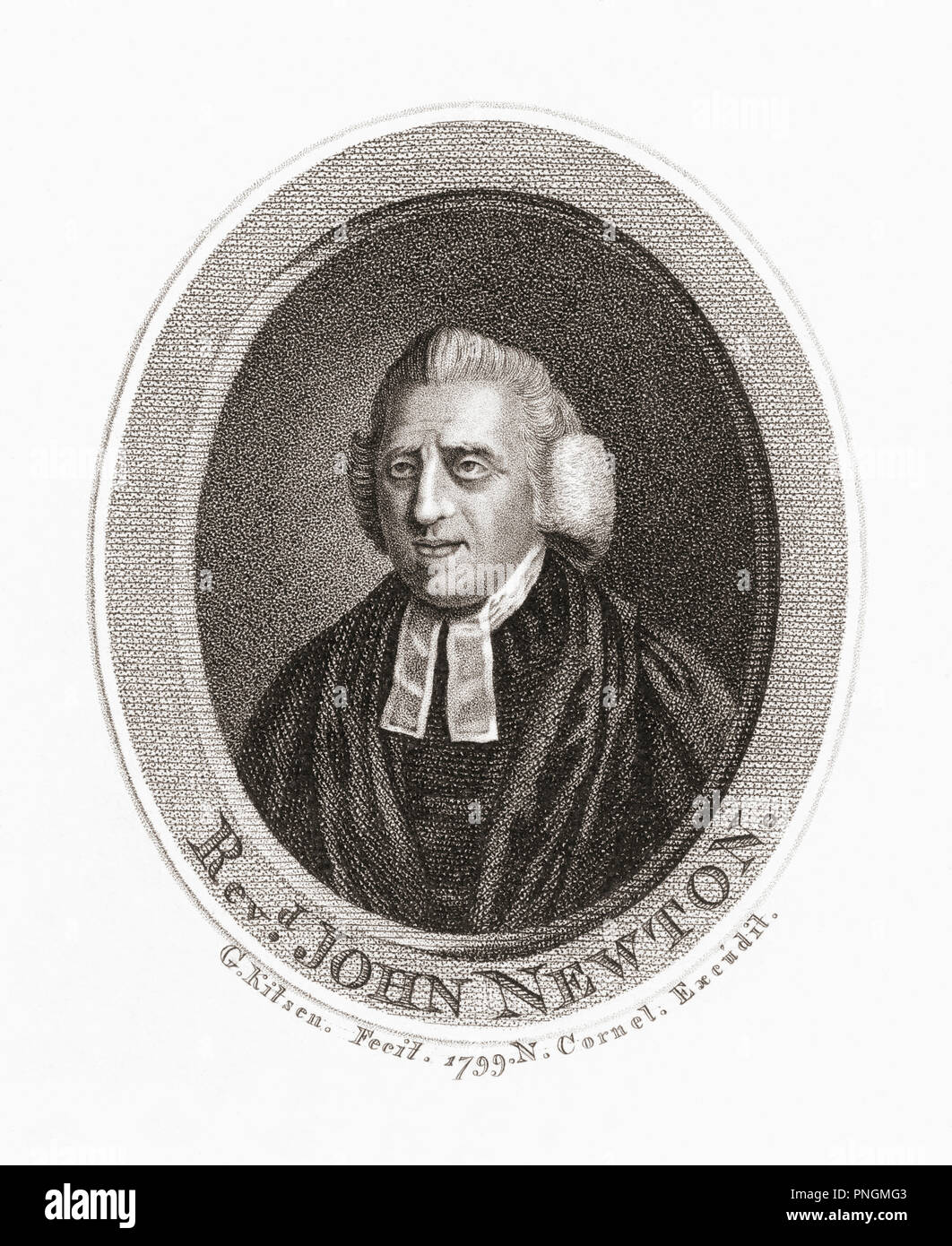 John Newton, 1725 – 1807.  English Anglican clergymen. Once captain of slave ships, later a slavery abolitionist.  Author of hymn Amazing Grace.  After an engraving dated 1799. Stock Photo