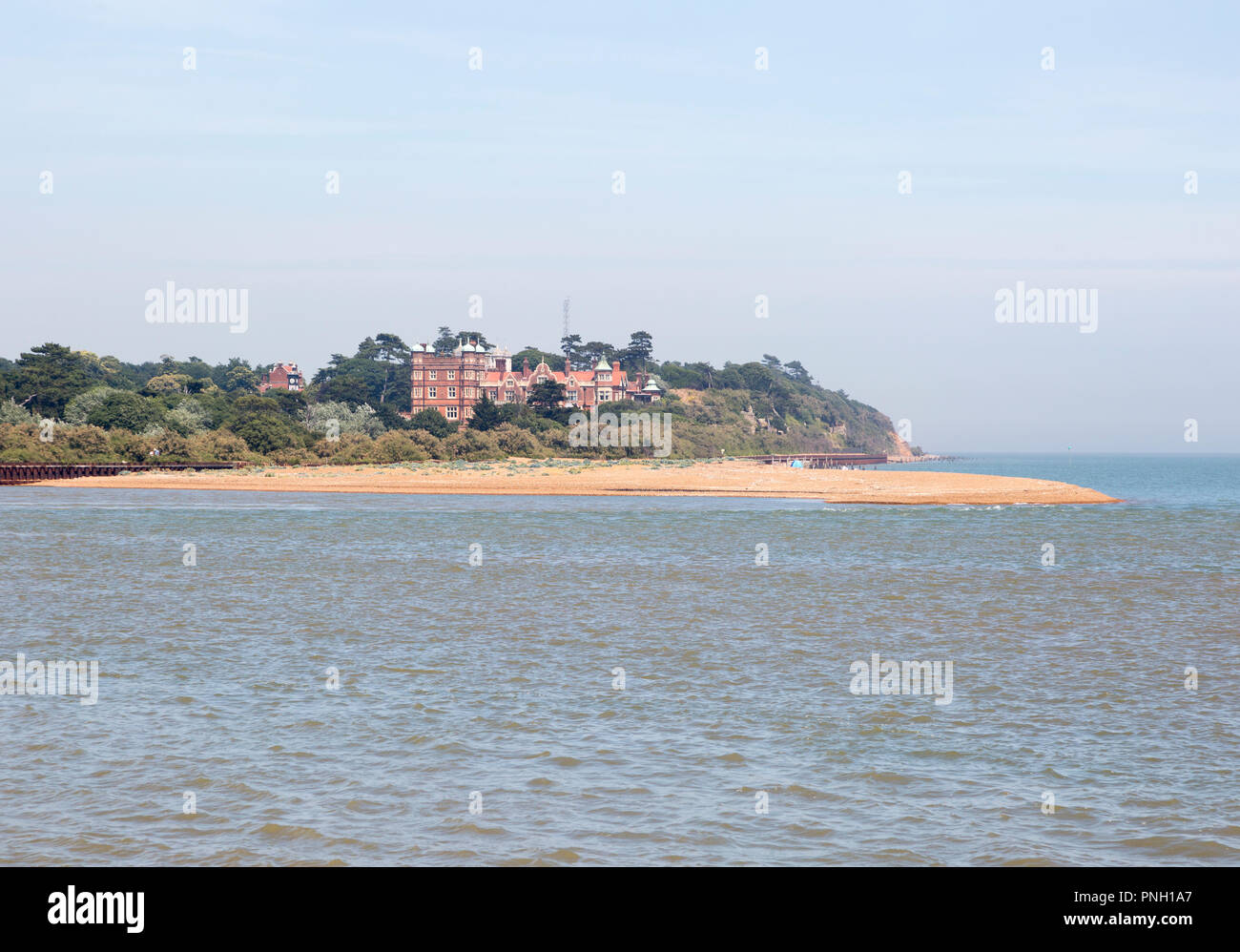 Mouth of River Deben estuary view from Felixstowe Ferry to Bawdsey Manor, Suffolk, England, UK Stock Photo