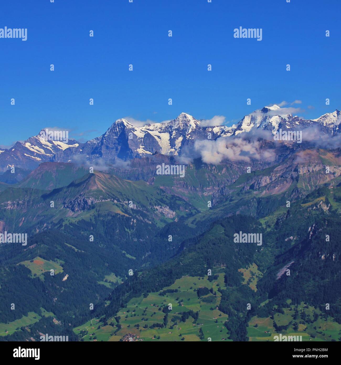 Mount Schreckhorn. Famous mountain range Eiger, Monch and Jungfrau ...