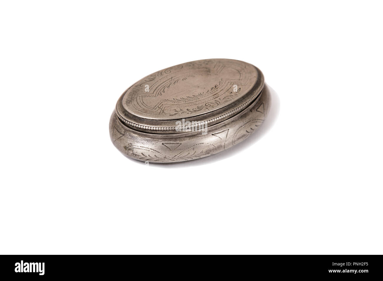 Vintage silver round box isolated on white background with shadow Stock ...