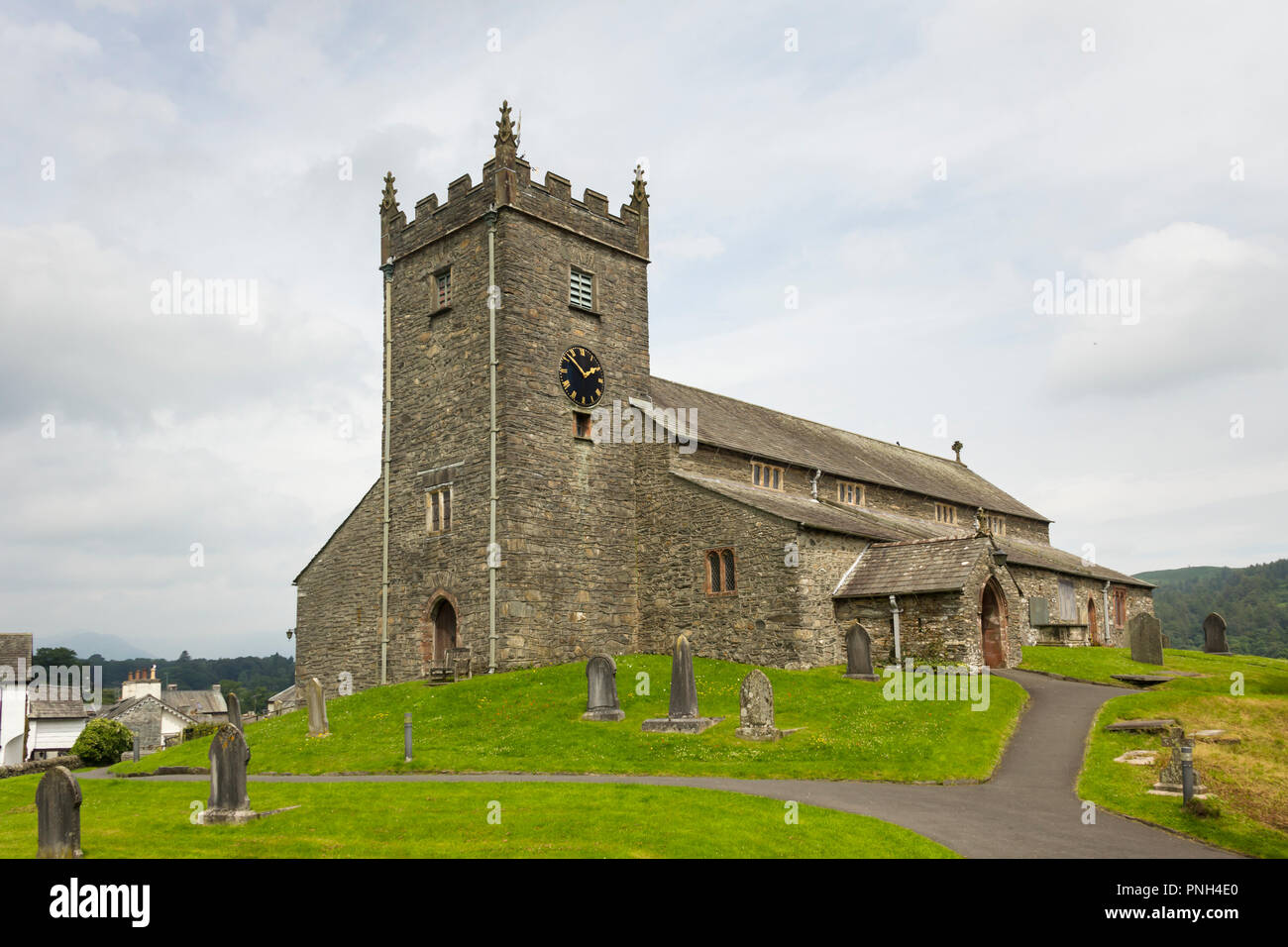 Church of England Parish church Hawkshead, Lake District. Parts of the building date from late 15th century or early 16th century with later additions Stock Photo