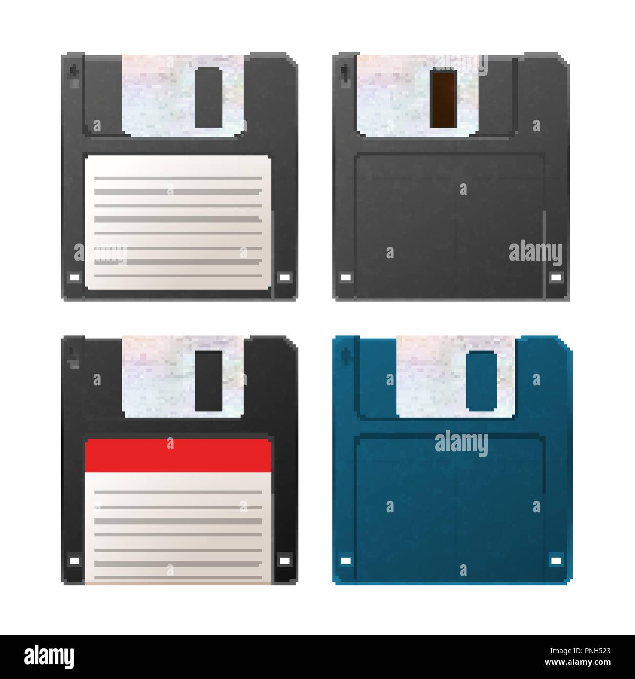 Realistic detailed floppy-disks, vintage objects isolated on white Stock Vector