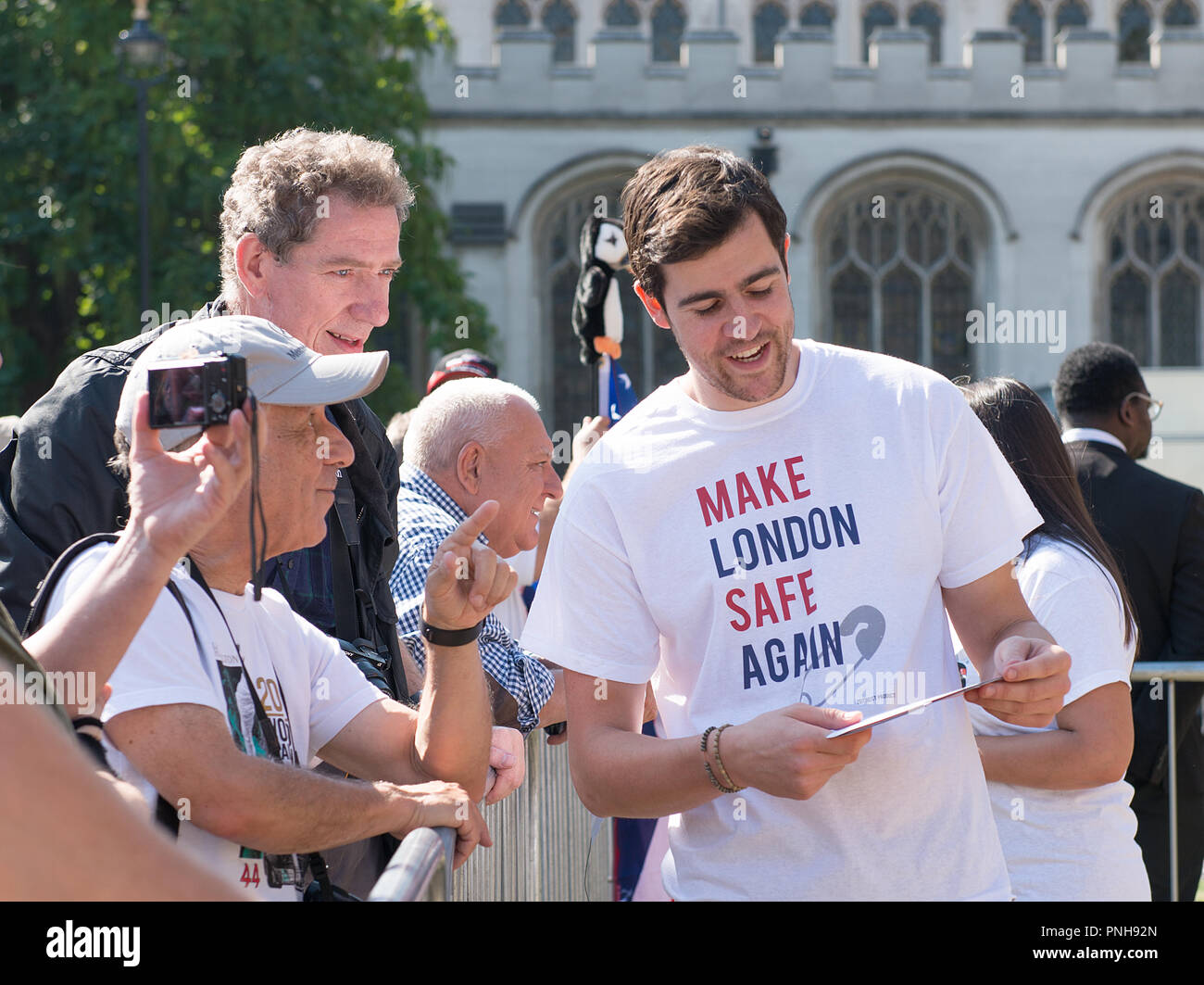 Yanny Bruere, campaign organiser to oust Sadiq Khan as Mayor of London, by using a giant bikini-clad balloon of Mr.Khan, to make London safer again. Stock Photo