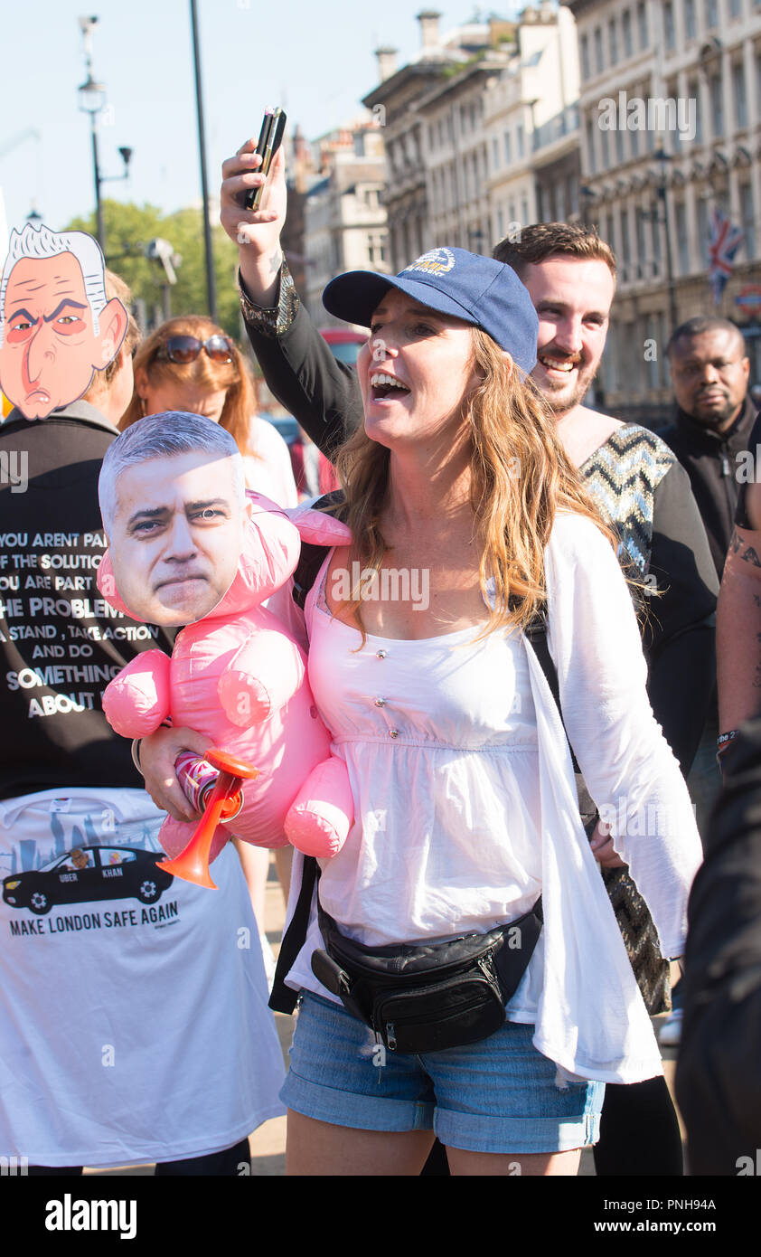 Campaign organised by Yanny Bruere to oust Sadiq Khan as Mayor of London, by using a giant bikini-clad balloon of Mr.Khan, to make London safer again. Stock Photo