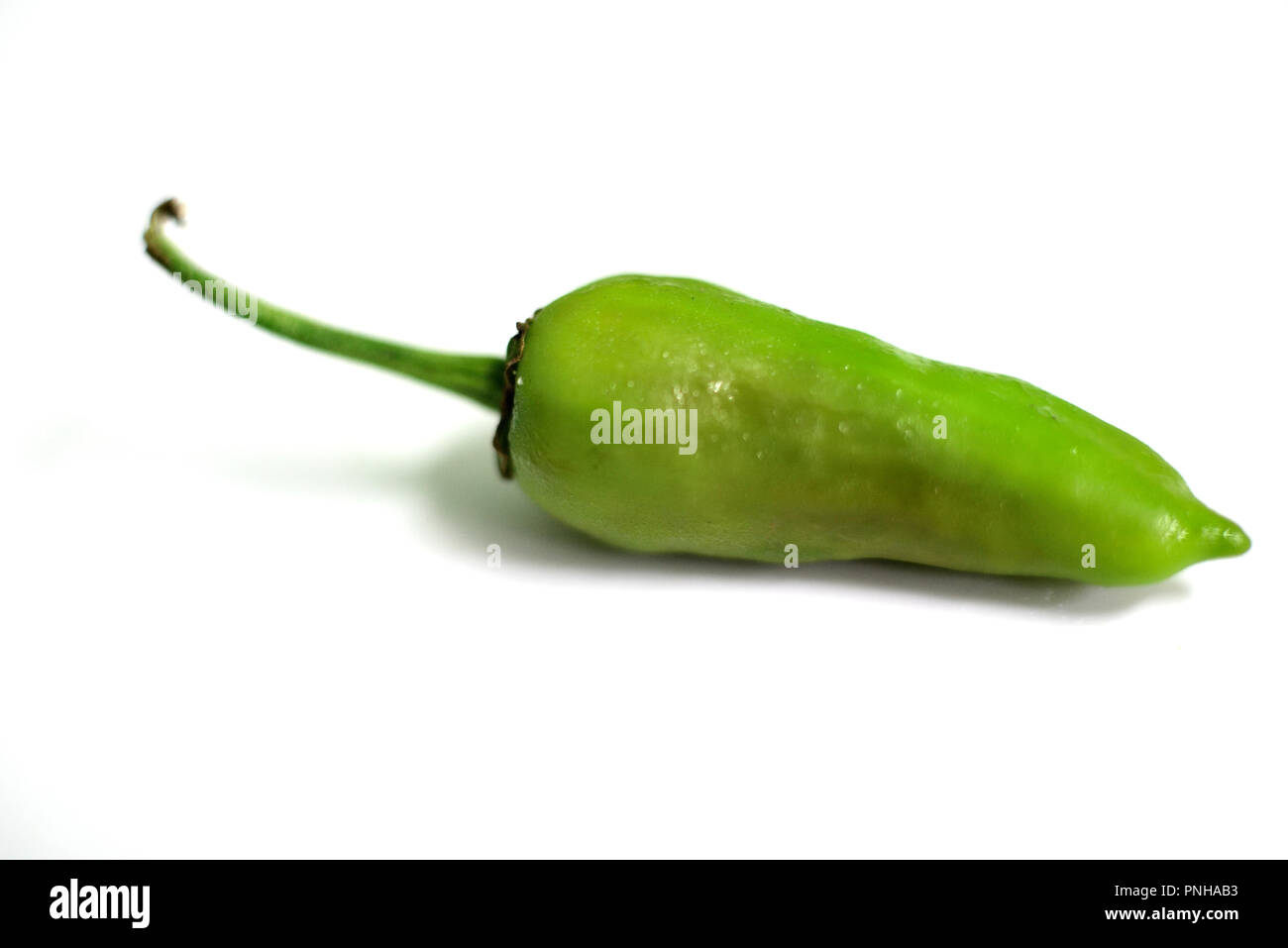 Green Chili Peppers on white background Stock Photo