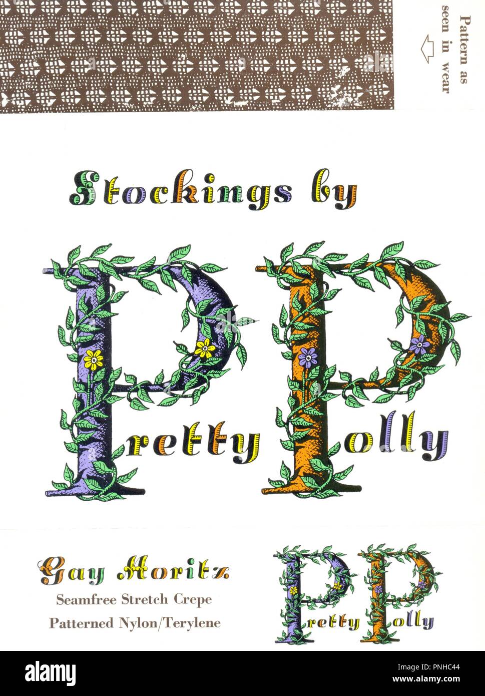 Packaging for Pretty Polly stockings circa 1965 Stock Photo