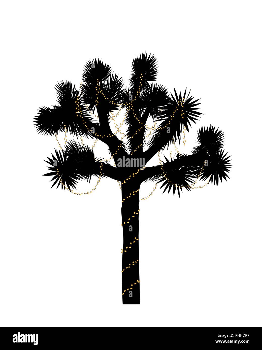 Joshua tree silhouette decorated with christmas lights. New Year design element. Vector illustration Stock Vector