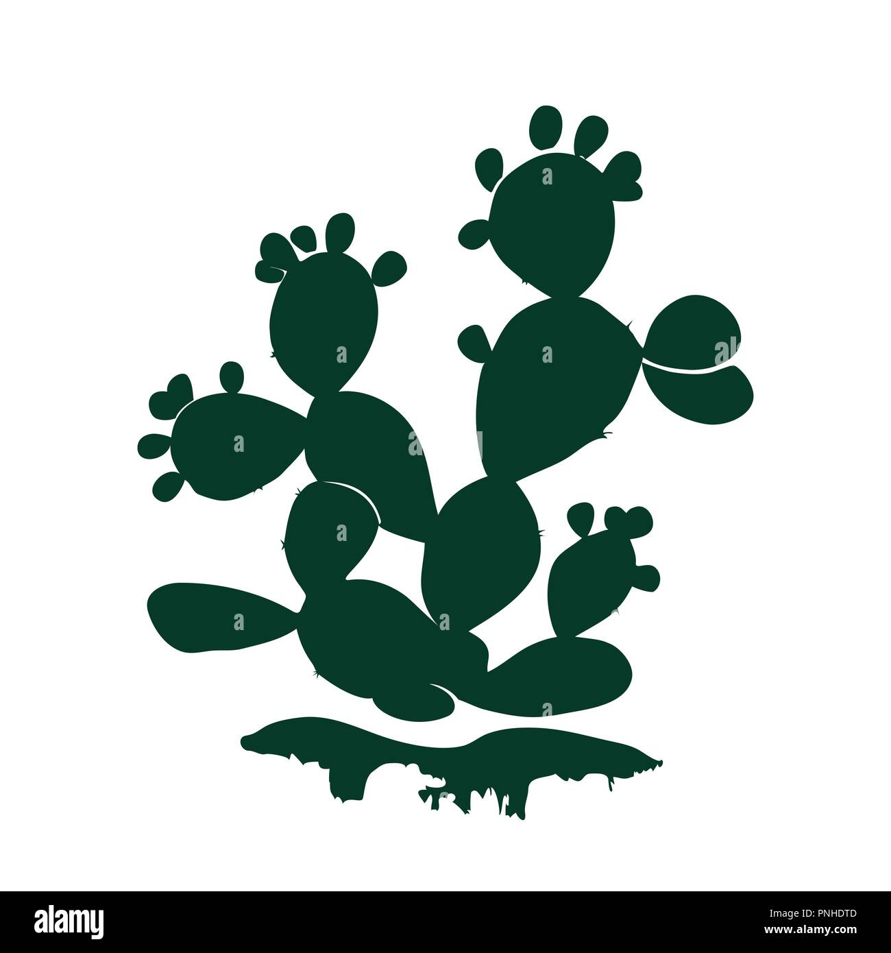 Prickly pear cactus icon isolated on white background. Opuntia, ficus indica silhouette with ripe fruits. Mexico country symbol, vector illustration. Stock Vector