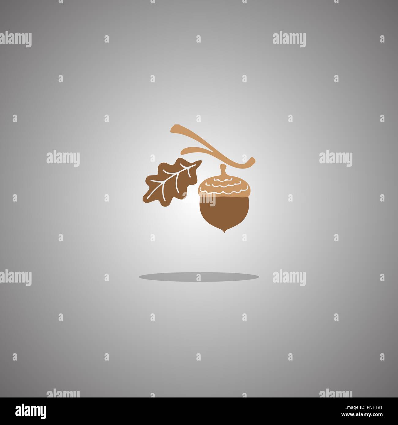 Acorn and leaf oak branch. Vector illustration. Gray background with gradient. Stock Vector