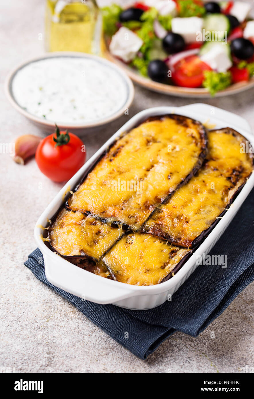 Traditional Greek moussaka, casserole with aubergine Stock Photo Alamy