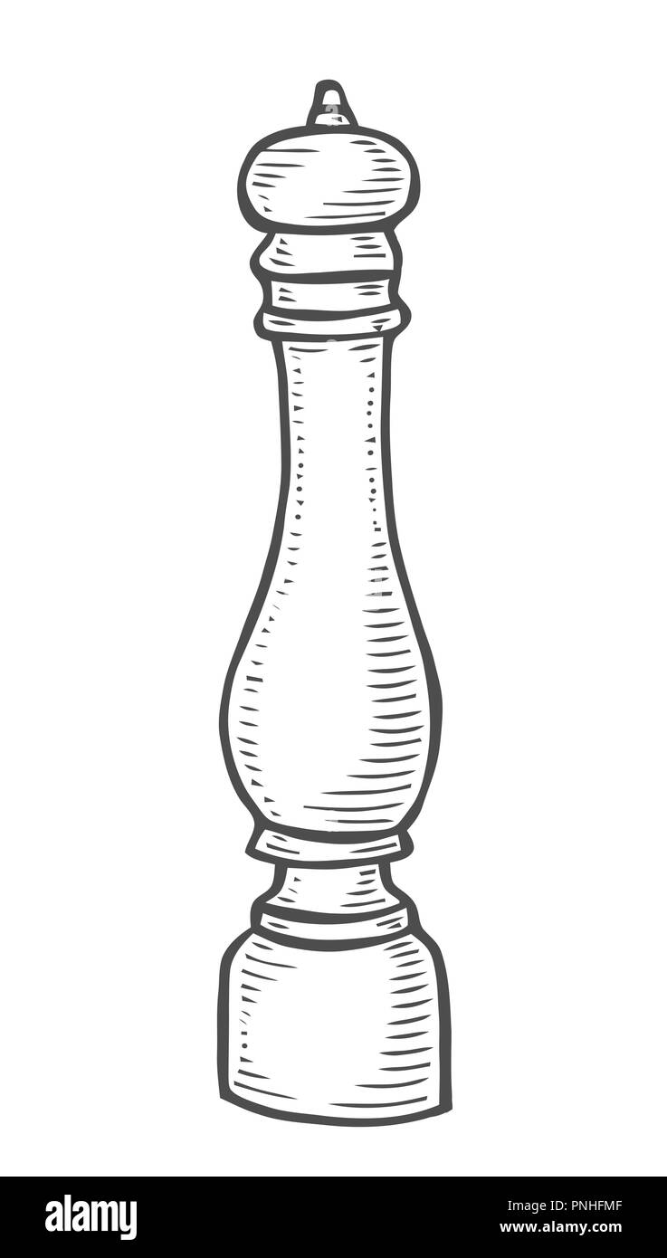 Pepper and salt mill vector drawing. Seasoning and spice grinder sketch