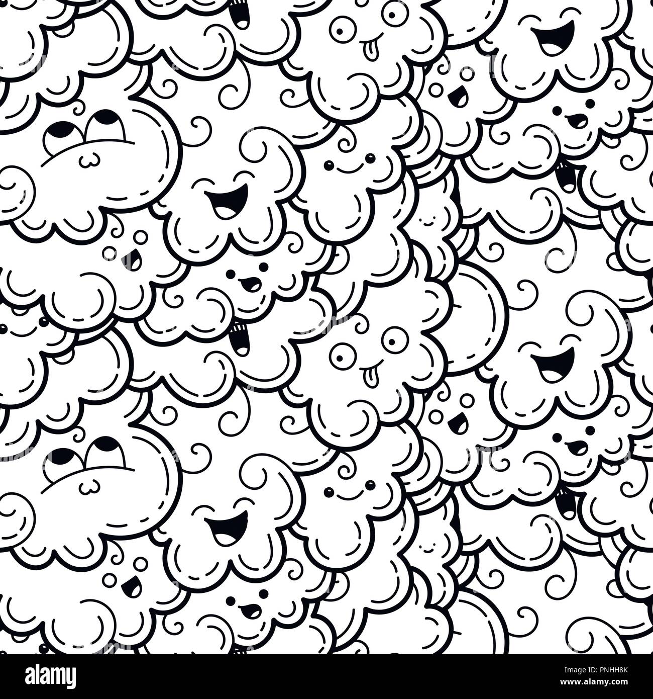 Seamless pattern with funny doodle clouds for prints, designs, cards ...