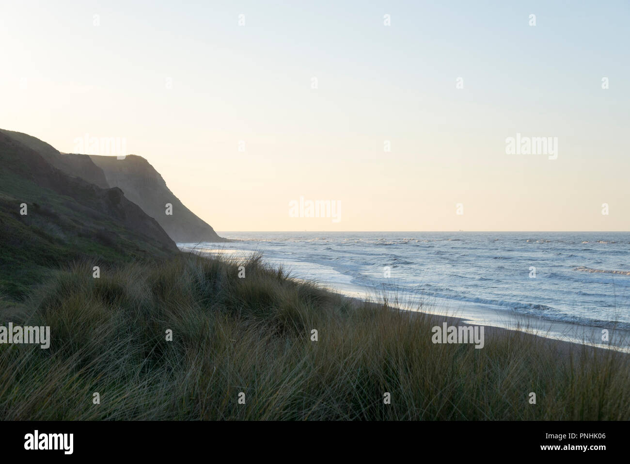 Beautiful evening at Cattersty sands, Skinningrove, North Yorkshire, England. Lovely view from the dunes. Stock Photo