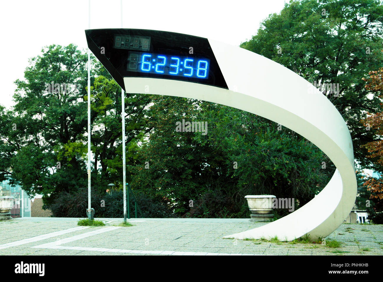 Modern design digital clock in Belgrade, Serbia Stock Photo