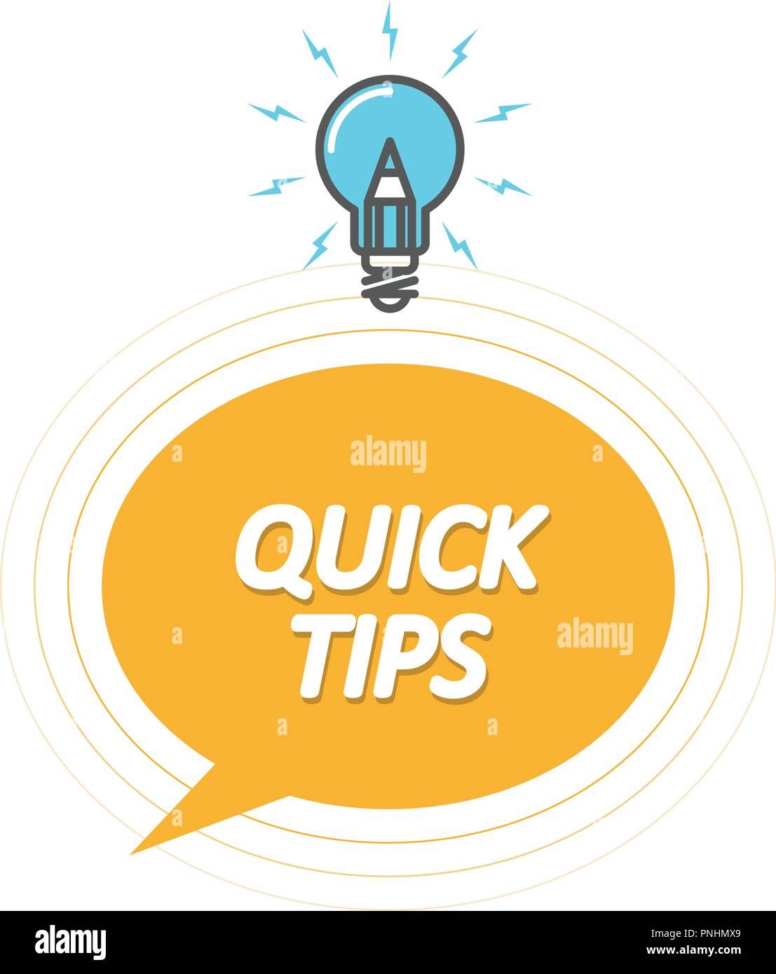 Tips and tricks symbol - Quick Tips icon with light bulb, speech bubble ...