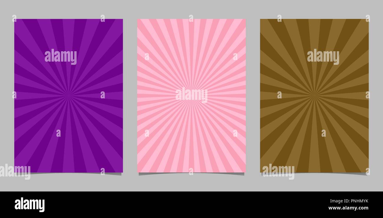 Abstract colored ray burst pattern brochure background set Stock Vector