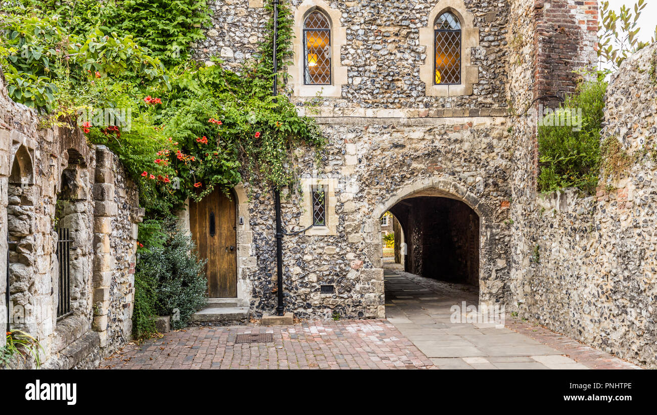 Background with ancient walls and door Stock Photo - Alamy