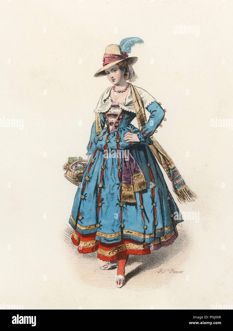 Mujer campesina de Lombardía, en la Edad Moderna. Grabado en color de 1870  Stock Photo - Alamy