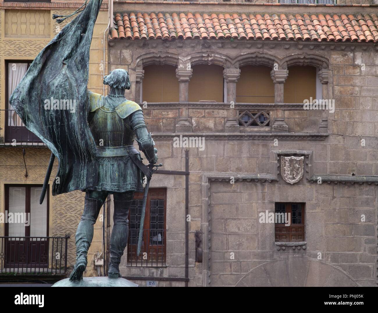 Estatua homenaje a Juan Bravo (?-1521). Segovia, provincia de España, en la comunidad autónoma de Castilla-León. Stock Photo