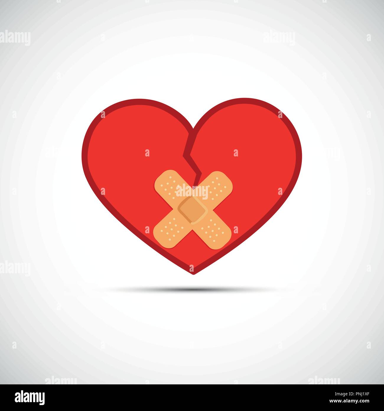 red broken heart with two adhesive plaster vector illustration EPS10 Stock Vector