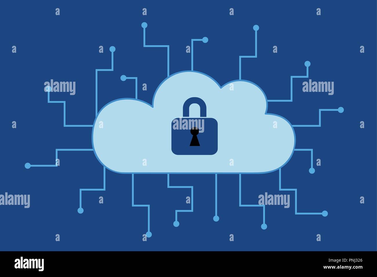 cloud computer storage with lock safety concept symbol on blue background vector illustration EPS10 Stock Vector