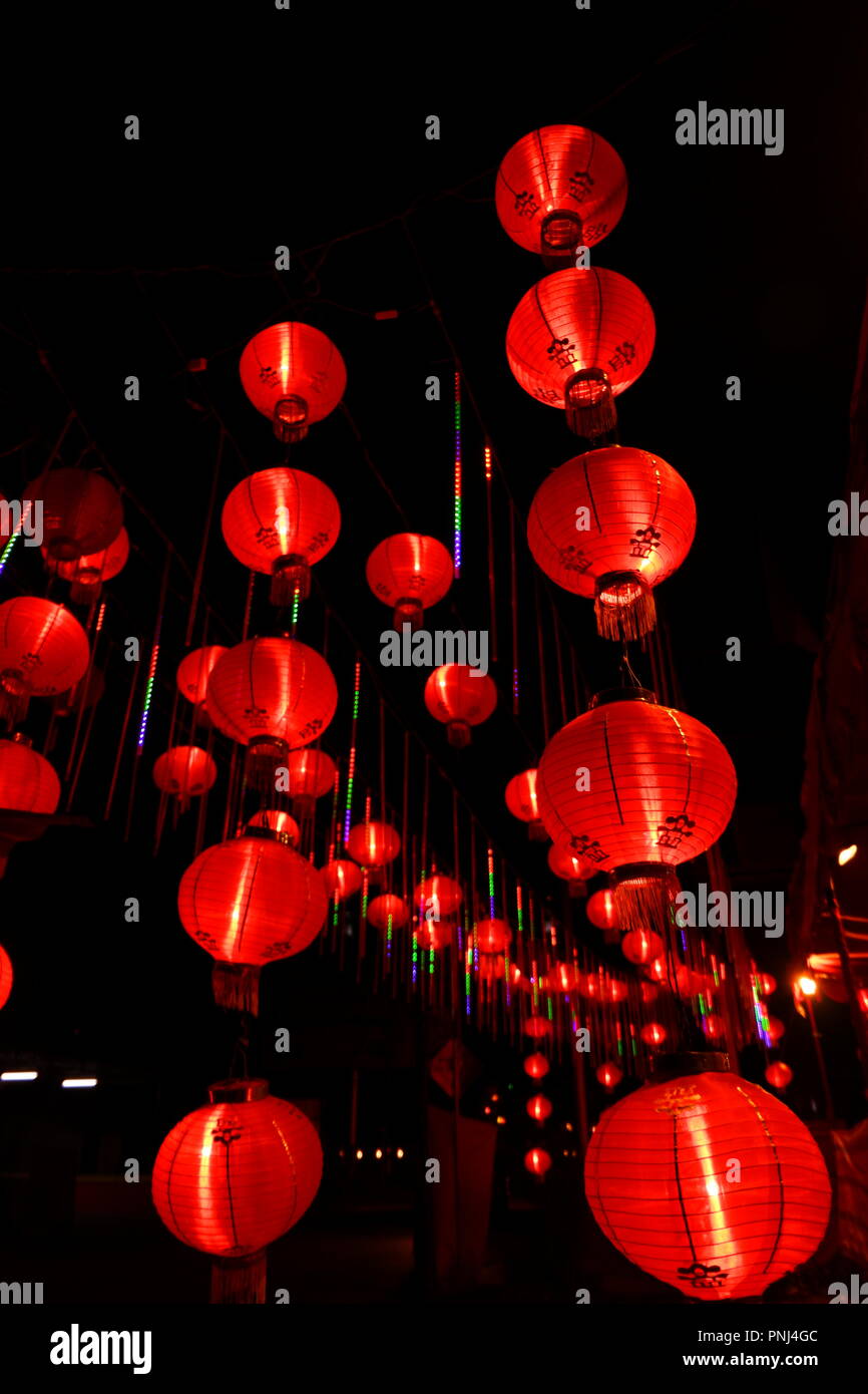 Red chinese lantern in night Stock Photo