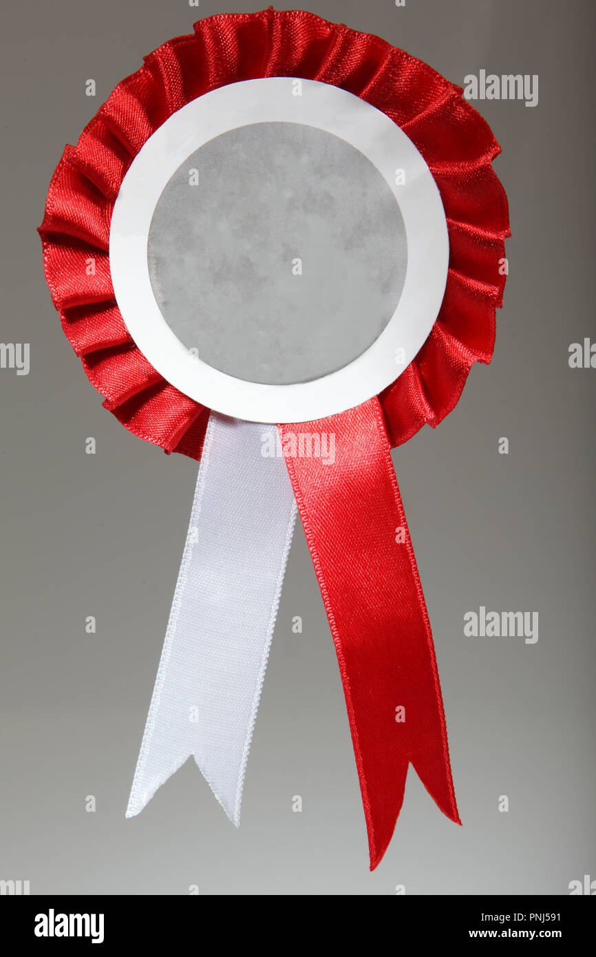 Red and White ribbons badge on gray background with text or picture area  Stock Photo - Alamy