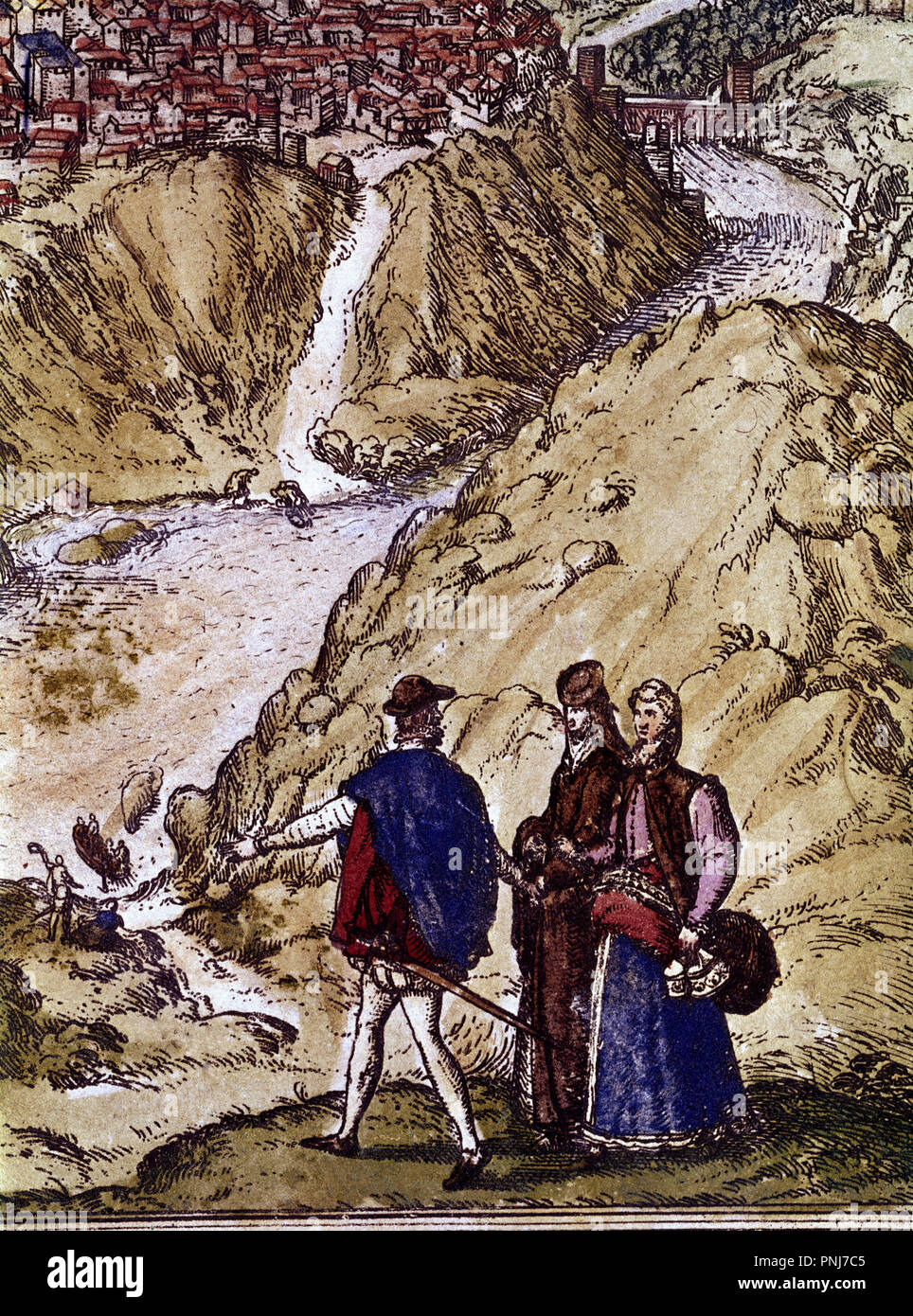 Civitates Orbis Terrarum. Toledo. Detail from a gentleman with ladies