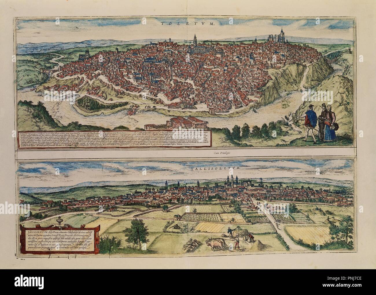 CIVITATES ORBIS TERRARUM TOLEDO Y VALLADOLID GRABADO SIGLO XVI
