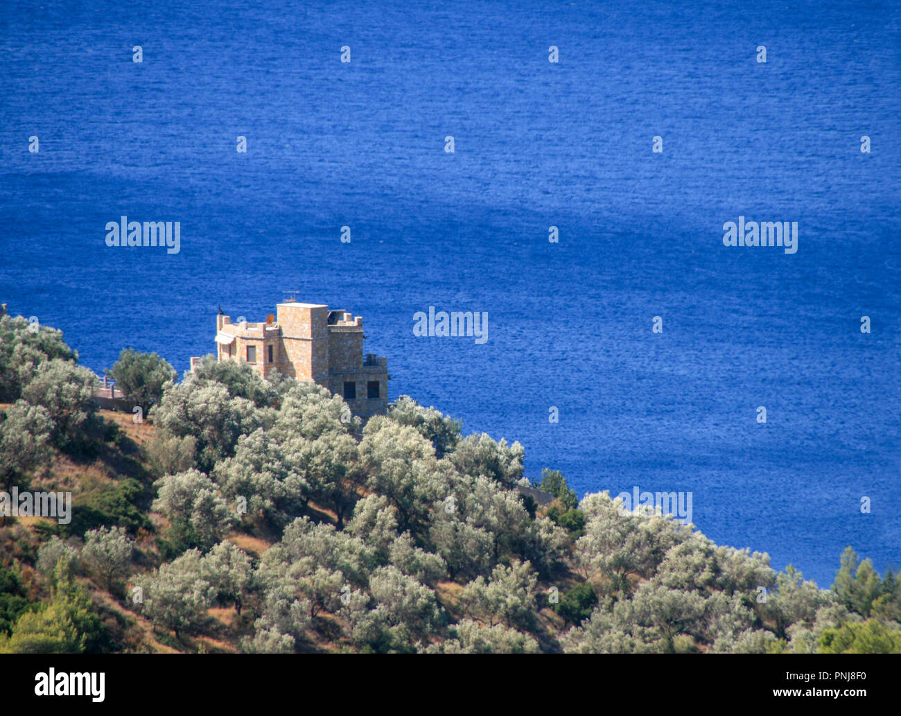 Luxury house with amazing view to deep blue of Aegean sea. Evia island, Greece Stock Photo