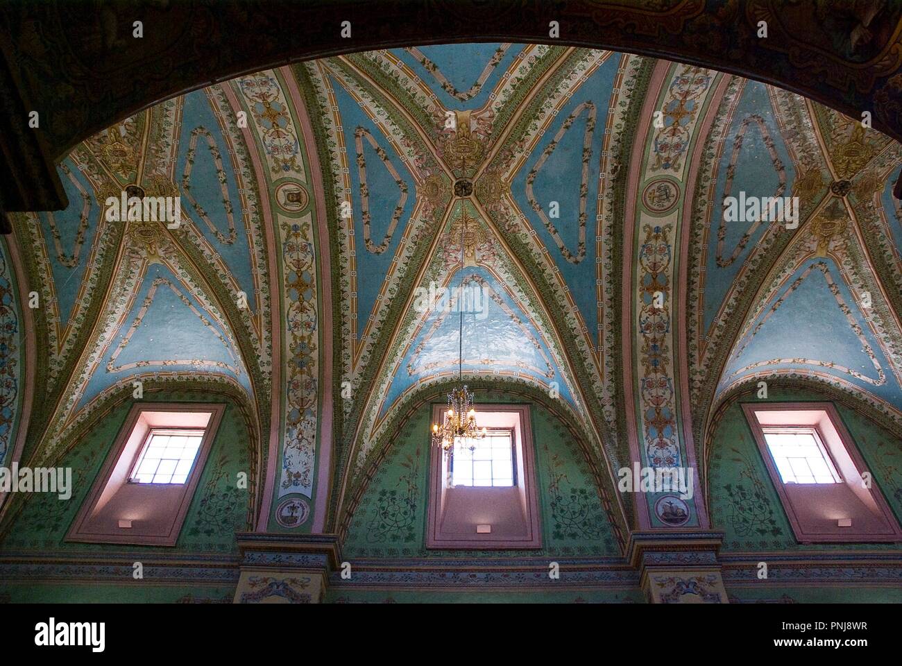 Ecuador.Quito.Historical center.Church of San Agustin ( XVI century). Central vault. murals paintings. . Stock Photo