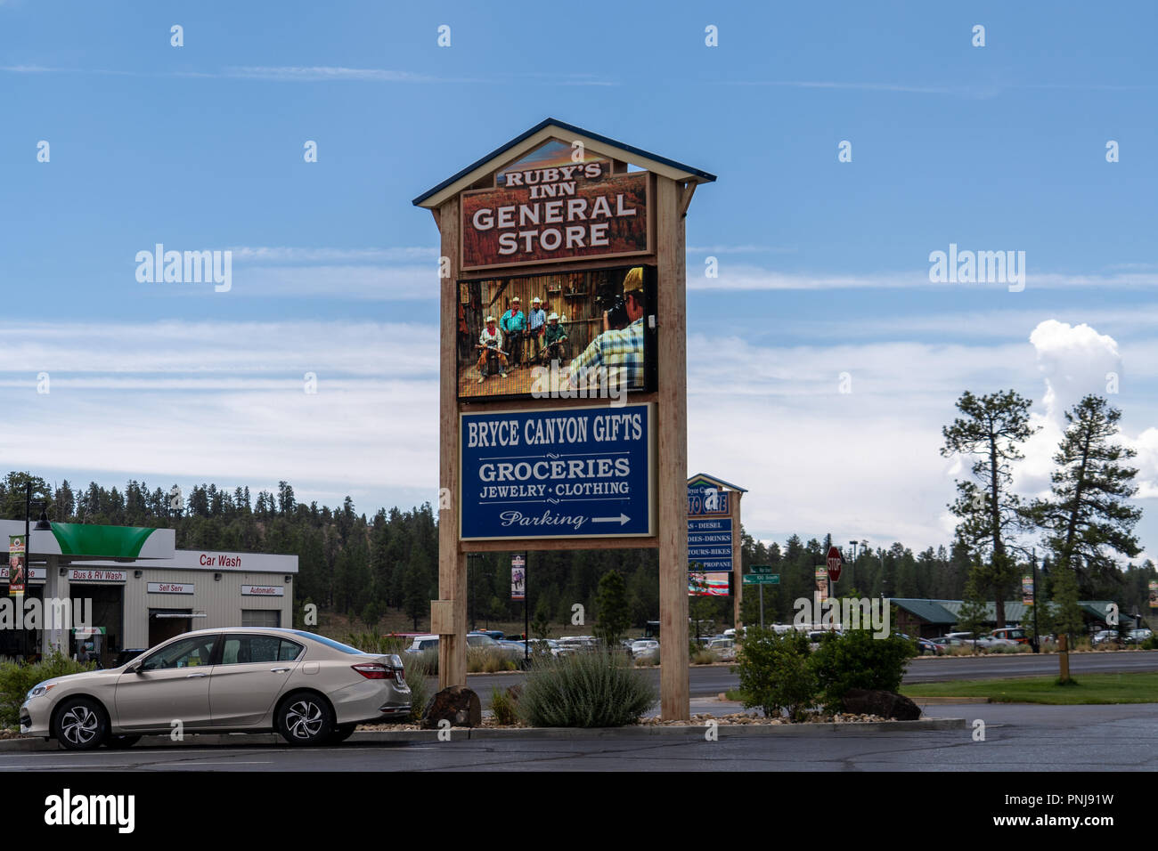 Bryce Canyon City Utah Sign for the Ruby's Inn General Store selling gifts, clothing