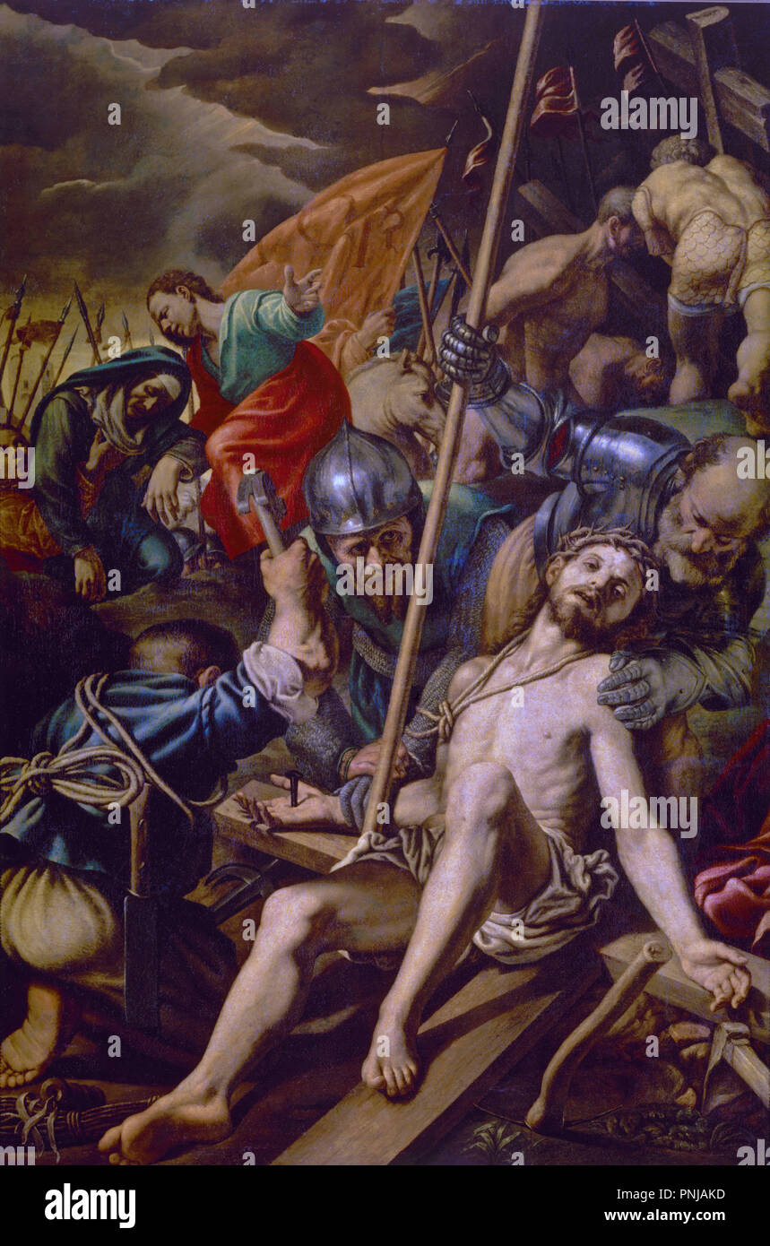 'Crucifixion', 1577, Oil on canvas, 210 cm x 141 cm, P07094. Author: CAMPI, VINCENZO. Location: MUSEO DEL PRADO-PINTURA. MADRID. SPAIN. Stock Photo