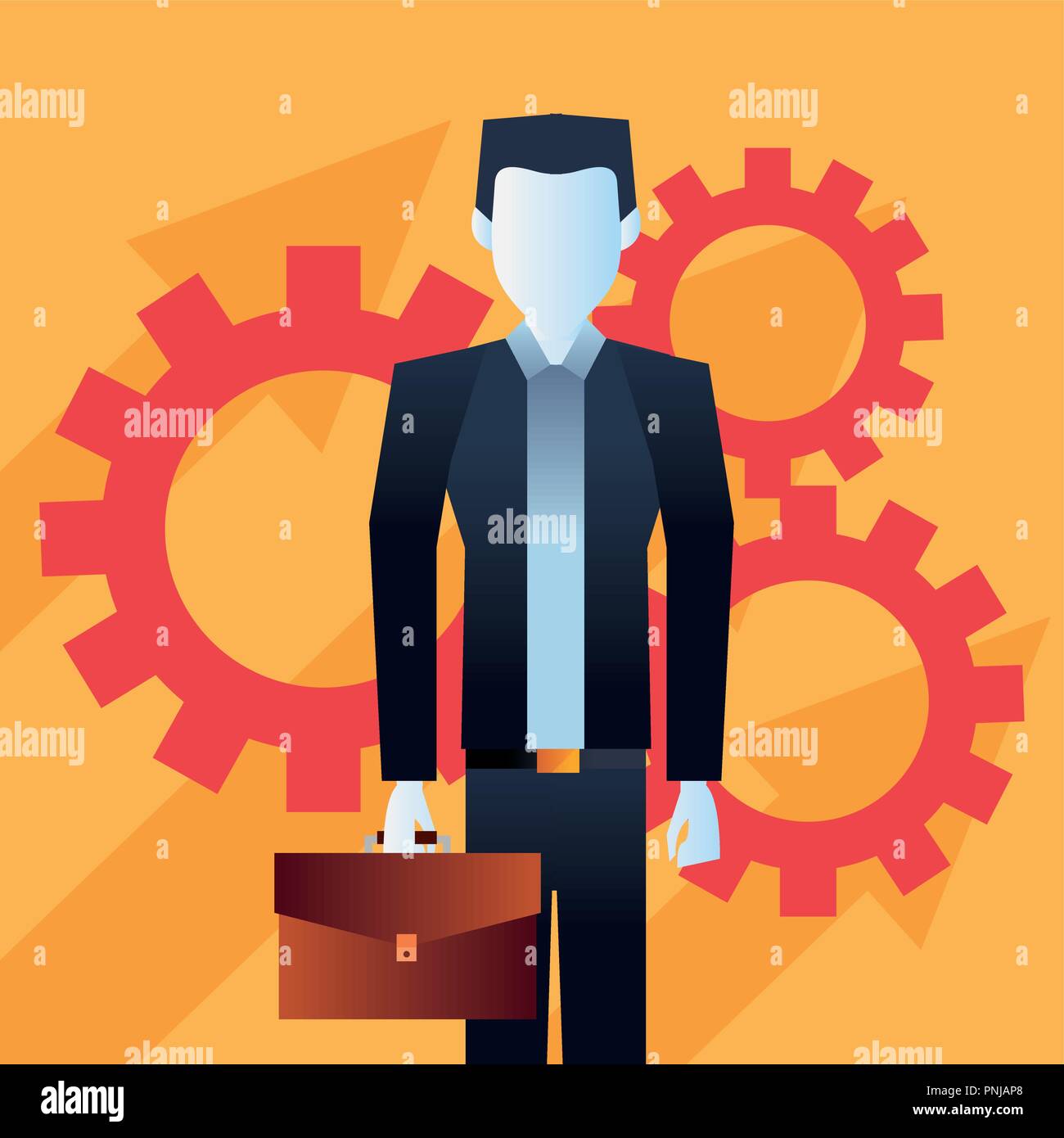 businessman with briefcase gears team vector illustration Stock Vector ...