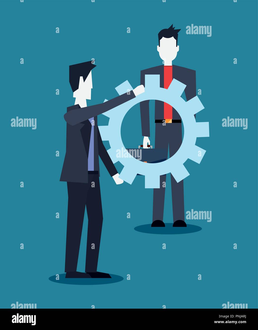 businessmen team with gears collaboration work vector illustration ...
