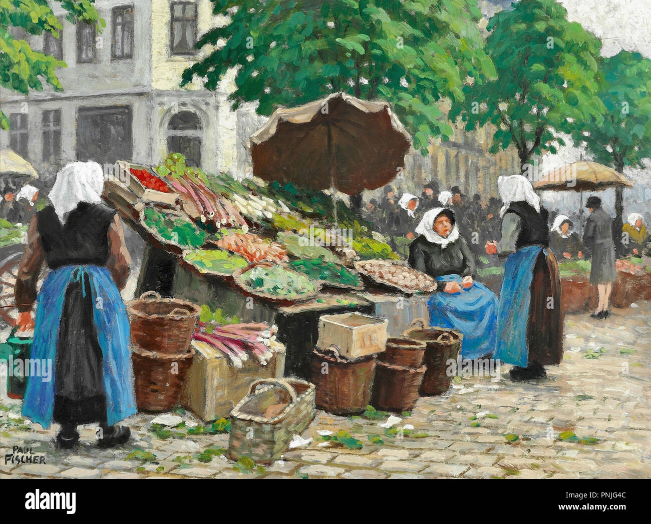 Fischer  Paul Gustave - Women from Amager Selling Fruit and Vegetables on Hojbroplad Stock Photo