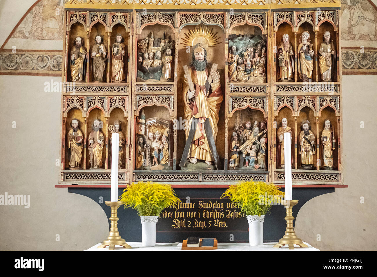 The altar of Keldby Church, Moen Island, Denmark, Scandinavia, Europe. Stock Photo