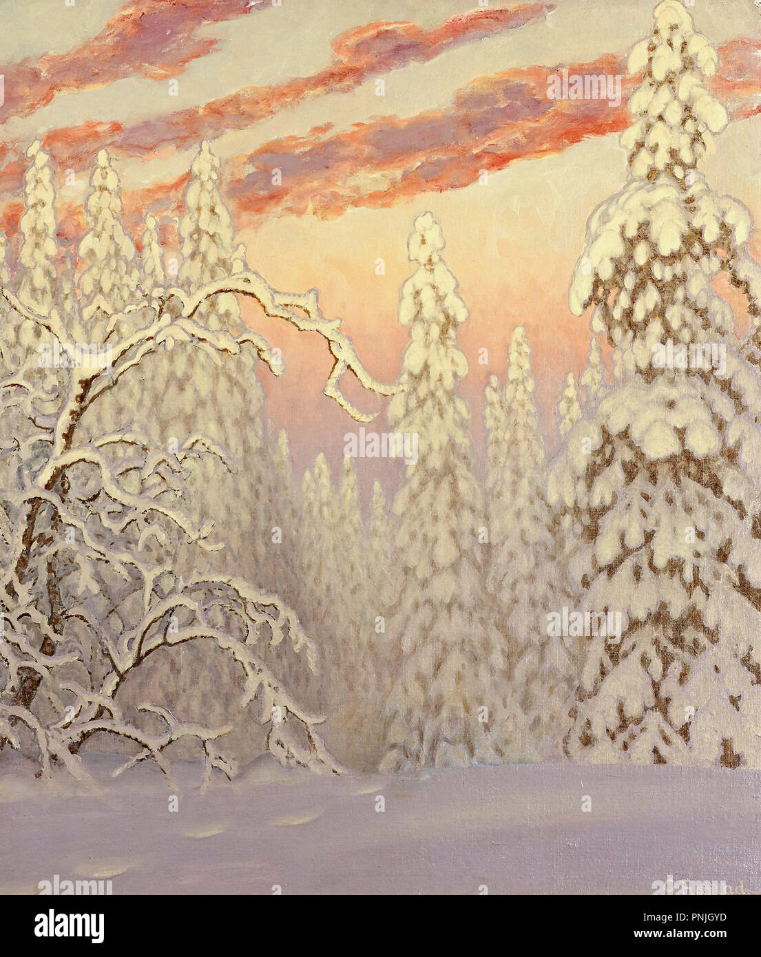 Fjaestad Gustaf Winter Landscape Under Crimson Sky Stock Photo Alamy