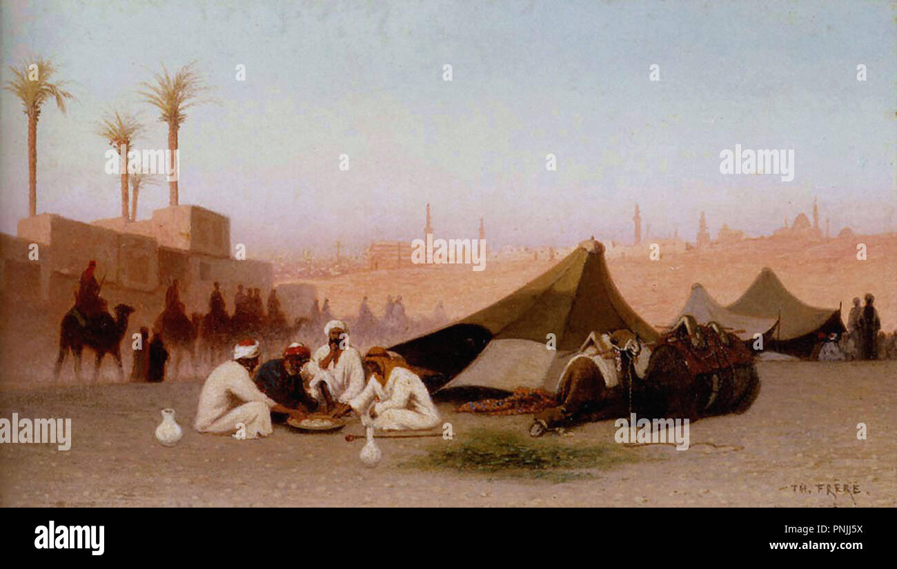 Frere  Charles Théodore - a Late Afternoon Meal at an Encampment  Cairo Stock Photo
