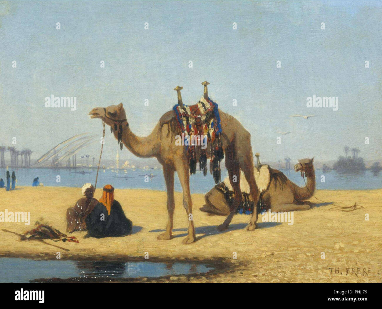 Frere Charles Théodore Camels by the Nile Stock Photo Alamy