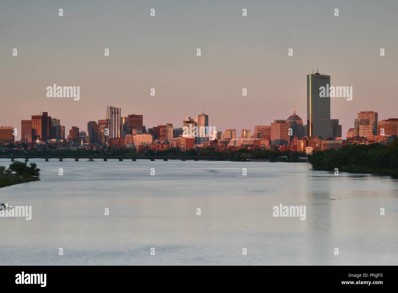 The Boston skyline as seen from the Boston University Bridge over the ...