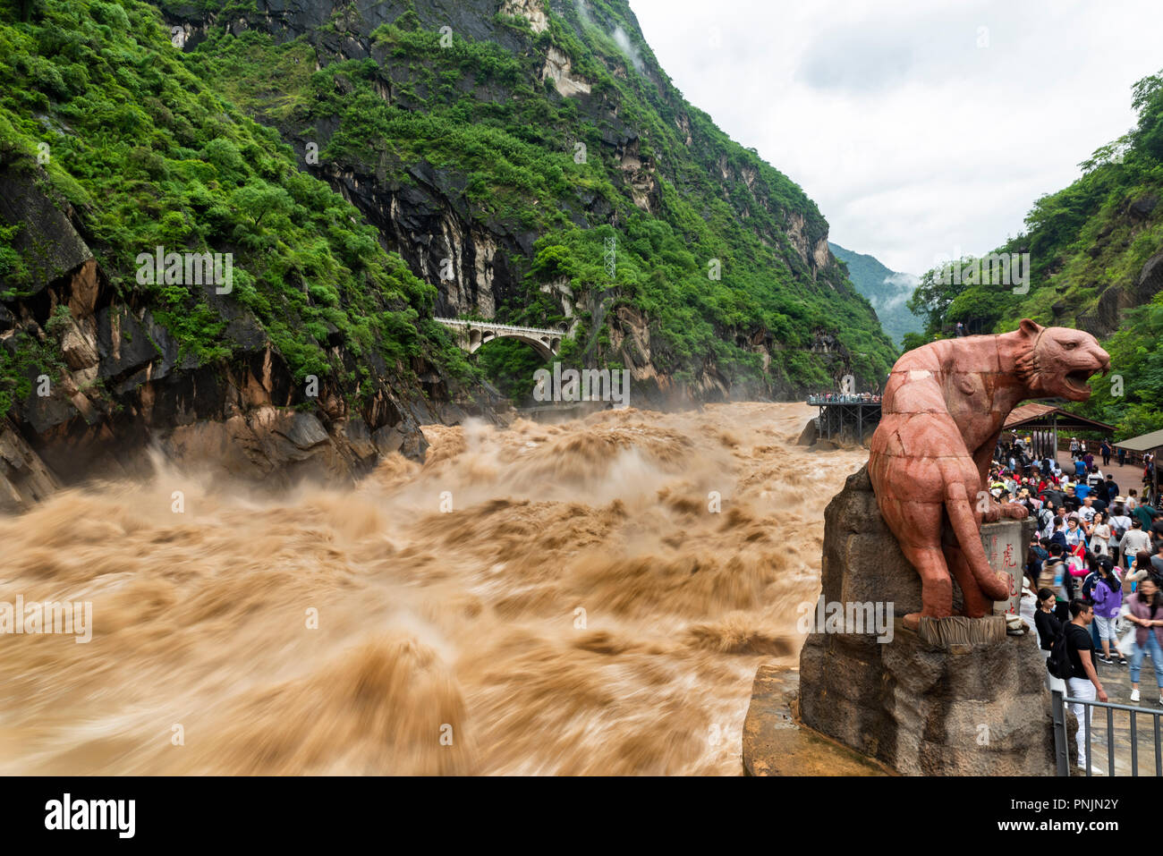Tiger Leaping Gorge is a scenic gorge on the Jinsha River, a primary tributary of the upper Yangtze River, near Lijiang,Yunnan,China. Stock Photo