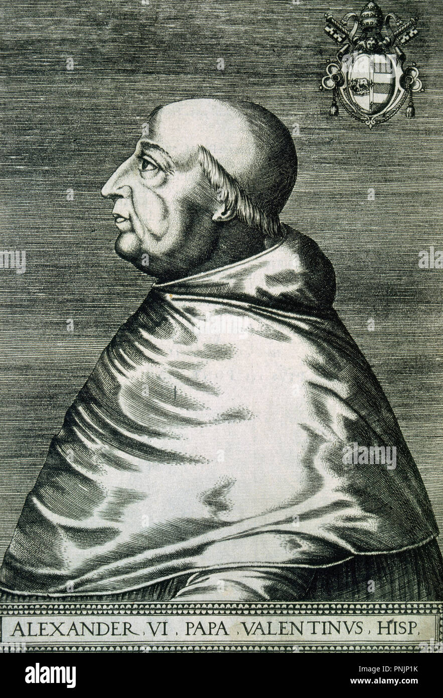 Pope Alexander VI, born   Roderic Llanc ol i de Borja (1431-1503). Pope from 1492 until his death in 1503. Engraving. Stock Photo