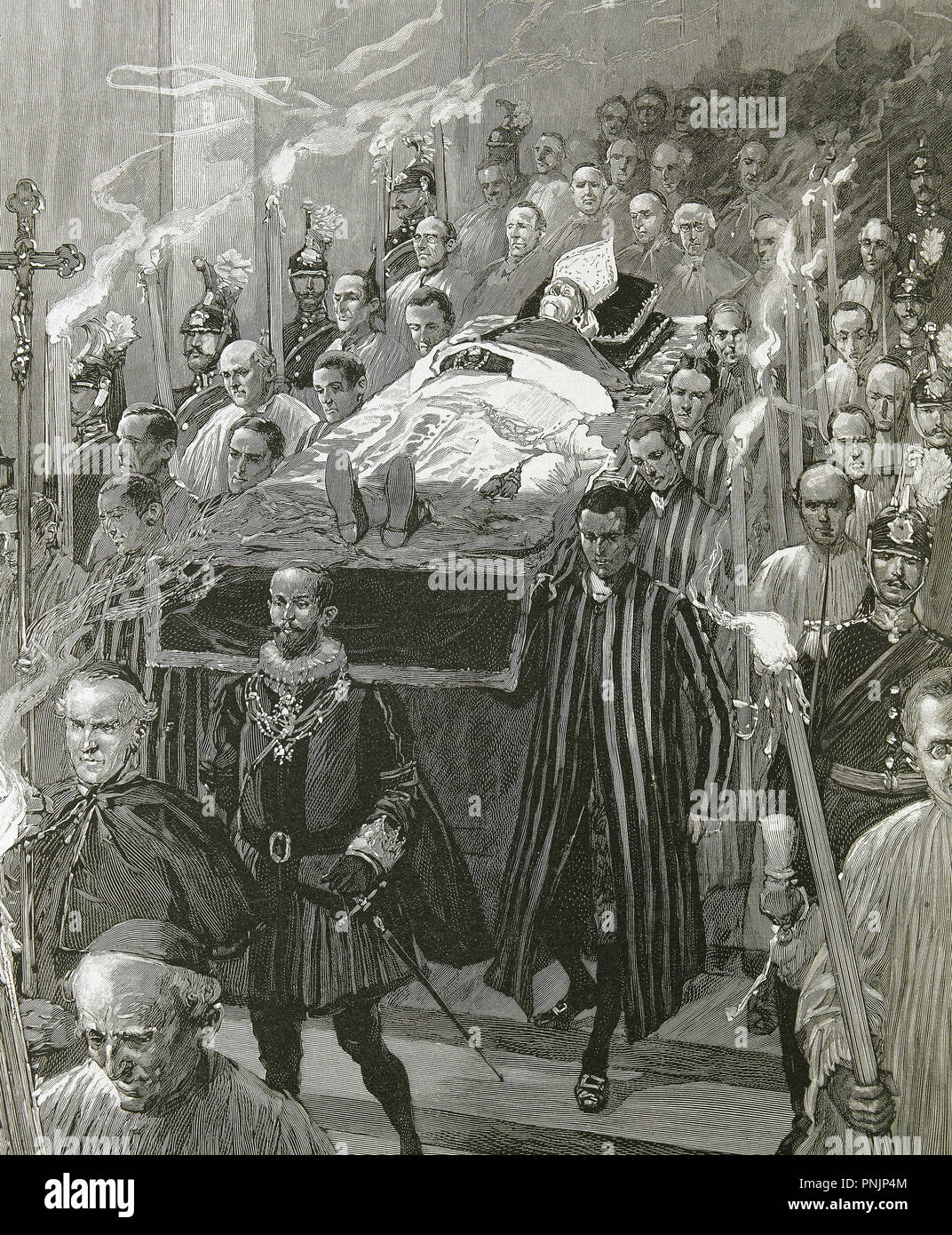 Leo XIII (1810-1903). Italian Pope (1878-1903), named Vincenzo Gioacchino Pecci. Funeral. Engraving in L'Illustration (1903). Stock Photo