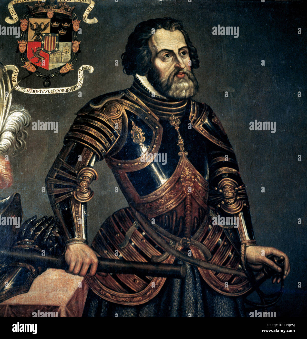 Hernan Cortes, 1st Marquis of the Valley of Oaxaca (1485Ð1547). Spanish conqueror. Anonymus portrait. Stock Photo