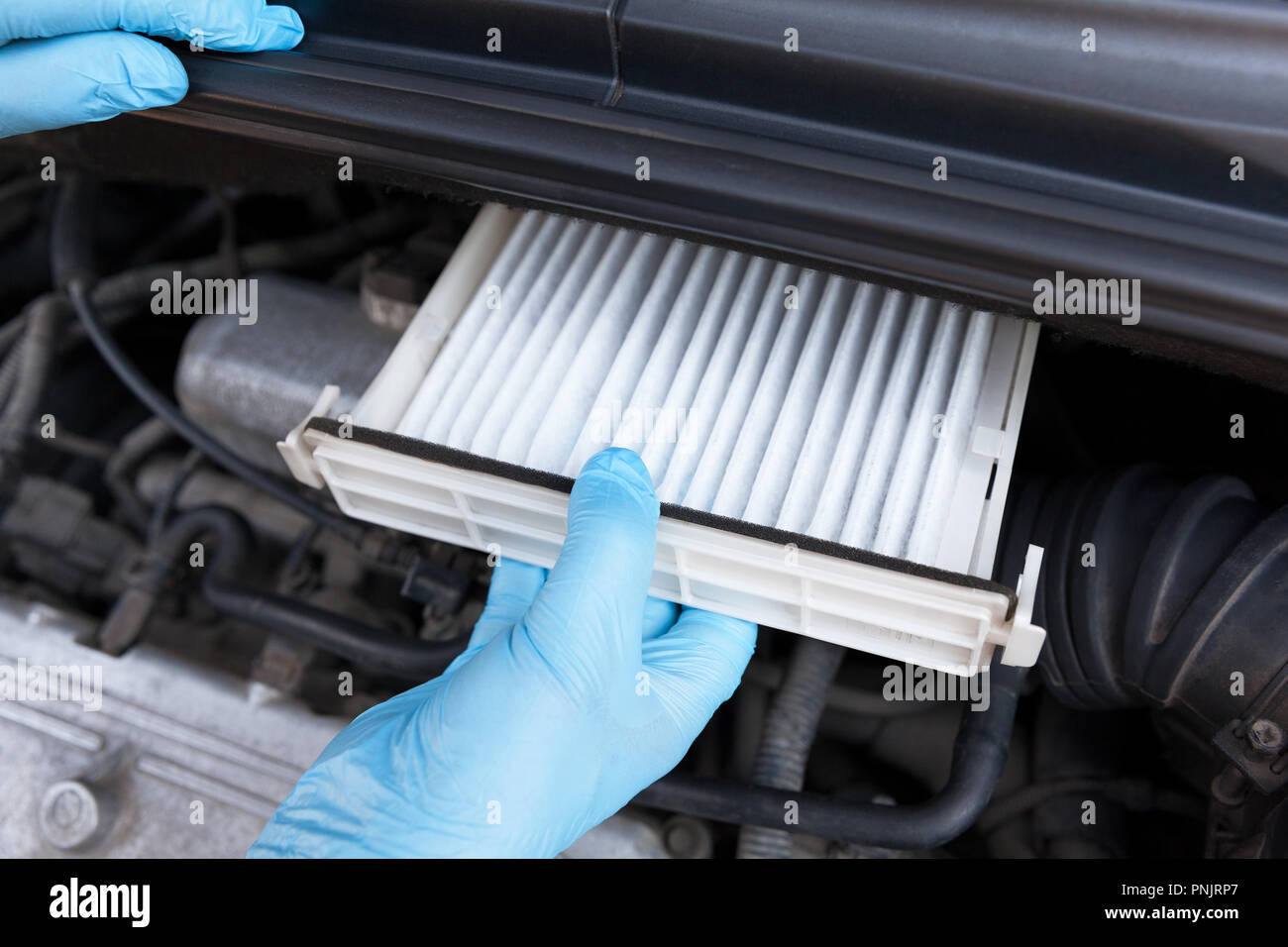 New car cabin air filter. Auto mechanic holding clean pollen filter of a  vehicle Stock Photo - Alamy