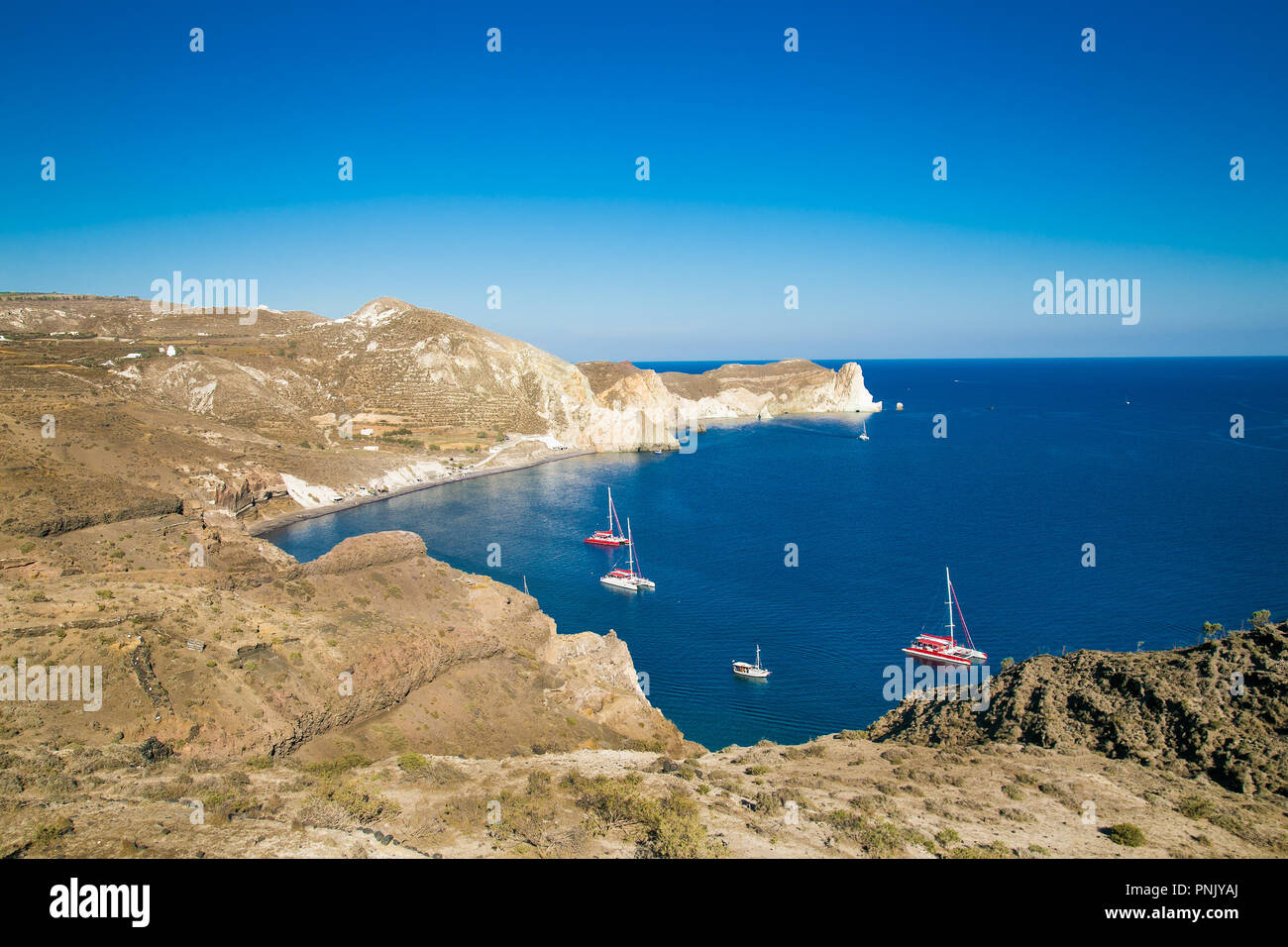 Bay near to  Akrotiri village at Santorini island,  Greece. Stock Photo