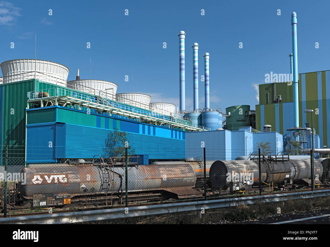 Industrial waste incinerator in an industrial park Frankfurt-Hoechst. Stock Photo